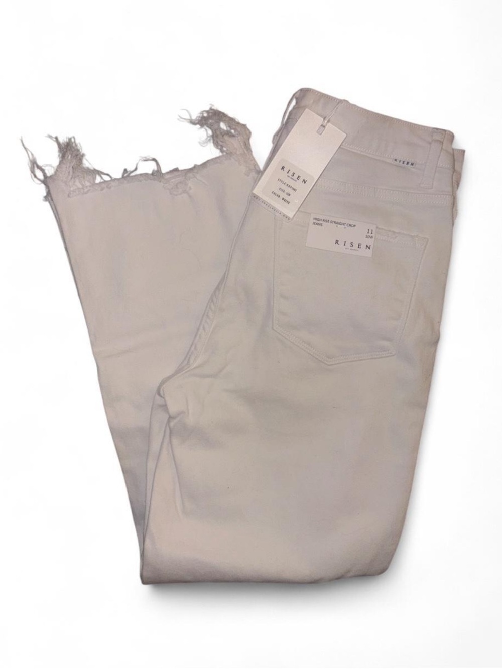 Risen High-Rise Frayed Hem Jeans - White